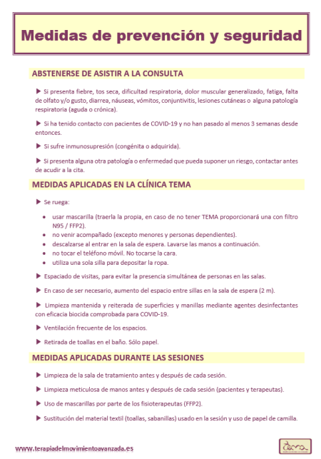 Medidas de prevención y seguridad COVID-19 en Terapia del Movimiento Avanzada Medidas de prevención y seguridad COVID-19 en Terapia del Movimiento Avanzada